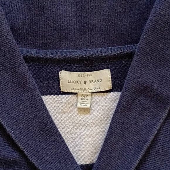 Lucky Brand Women's Blue White Stripe Cotton Shawl Collar Sweater Size S - Picture 3 of 5